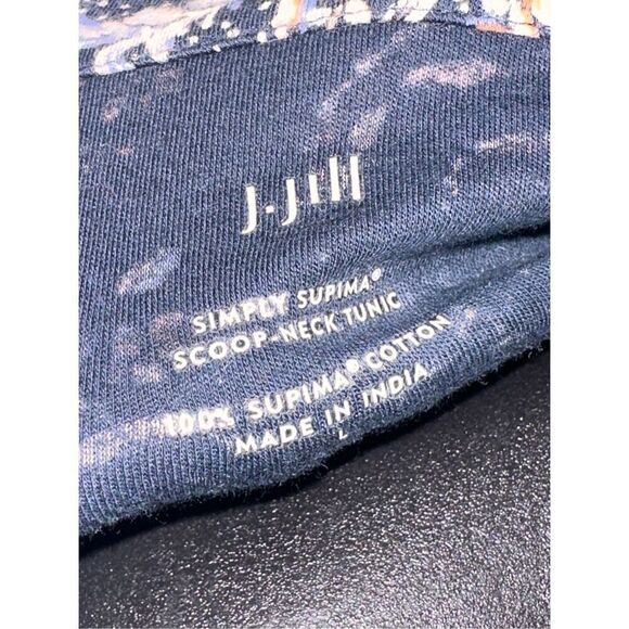GREAT CONDITION J JILL SIMPLY SUPIMA SCOOP NECK LS TUNIC/TOP LARGE NAVY PAINTED - Picture 4 of 7